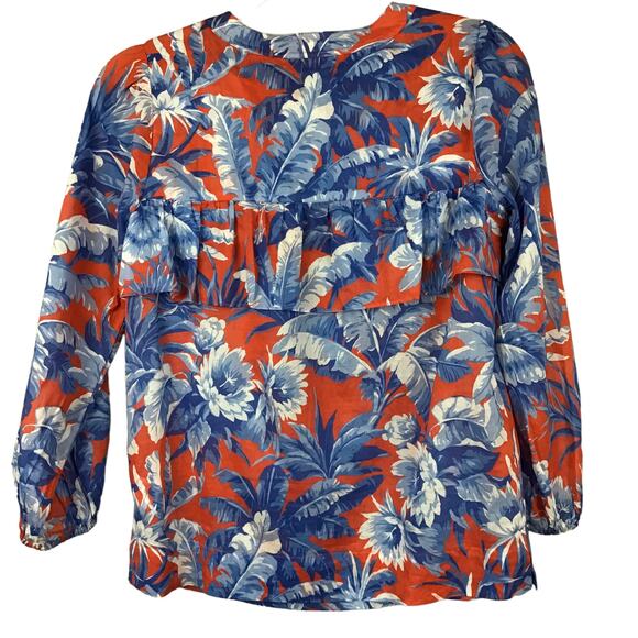 J. Crew Womens Top Ratti Rio Floral Popover Blue Red Fern Print Shirt sz XXS NWT - Picture 6 of 11
